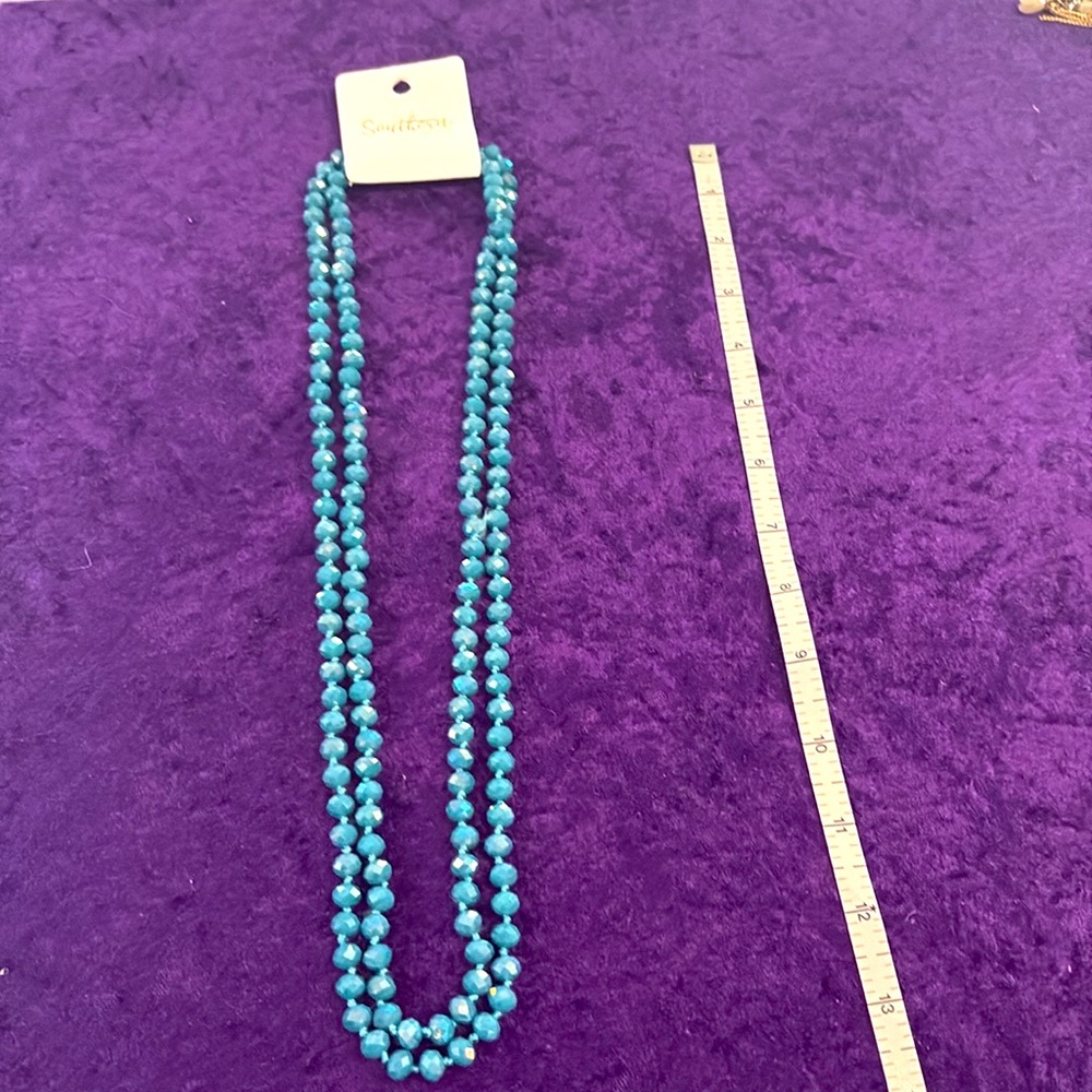 Turquoise Beaded Double-Strand Necklace 25”